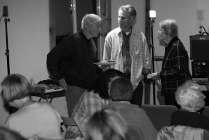 Randy Kehler talks with other attendees of the 28th annual New England Gathering