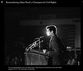 Julian Bond at a podium