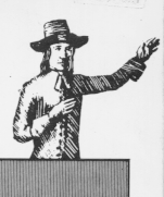 An old illustration of a Quaker with one arm raised