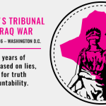 The People's Tribunal on the Iraq War - December 1-2, 2016 - Washington DC - After 15 years of costly war based on lies, it's time for truth and accountability [with picture of a woman holding scales superimposed over the silhouette of Iraq's borders]