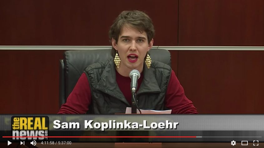 Sam Koplinka-Loehr, NWTRCC Field Organizer, testified at the Iraq Tribunal on Friday, December 2nd about the costs of the war. Her testimony is below.