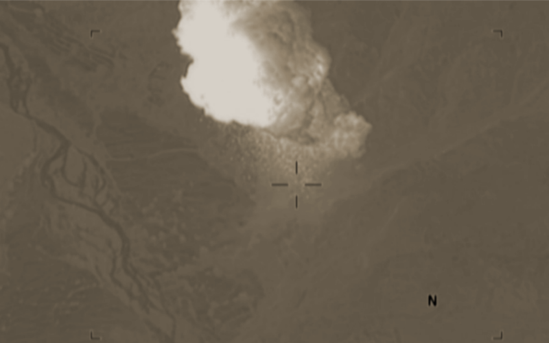 still from video of "Mother of All Bombs" being dropped on Afghanistan, April 13, 2017