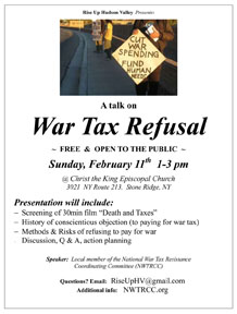 workshop for war tax resistance Stone Ridge NY