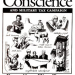 cover of Conscience newsletter with issue title Recycling War Taxes and illustrations showing different way to redirect war taxes