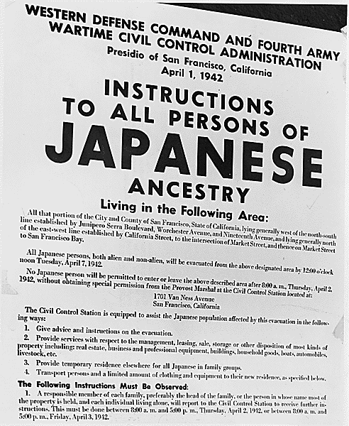 A poster issued on April 1, 1942 detailing requirements of Japanese Americans