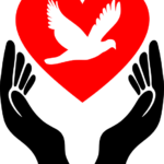 dark hands releasing a red heart with a white dove within it
