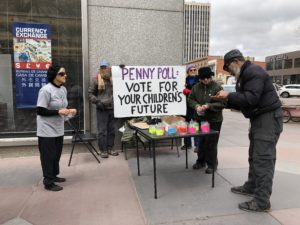 5 people on a sidewalk with someone deciding which categories to invest in 