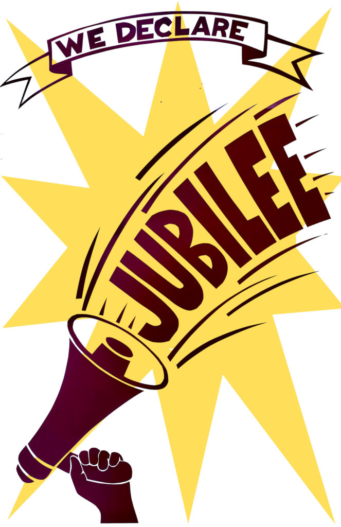 graphic of megaphone in one hand and words jubilee emerging from megaphone with star behind words