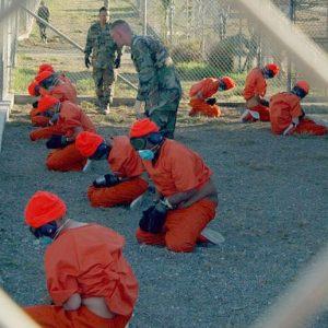 Photo of detainees arriving at Guantanamo