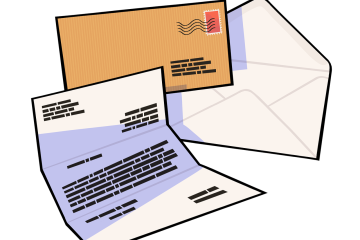 Graphic of letter and stamped envelope.